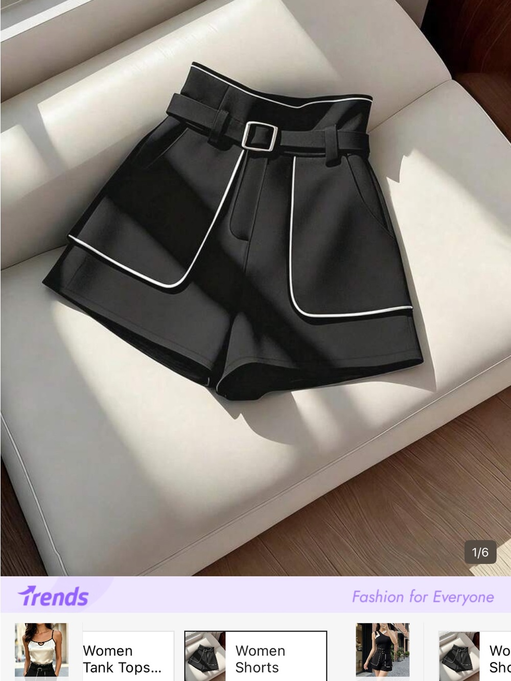 High-Waist Black Shorts with White Piping